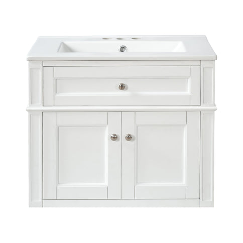 Wall Mounted Bathroom Vanity With Tip Out Drawer And Open Back Design