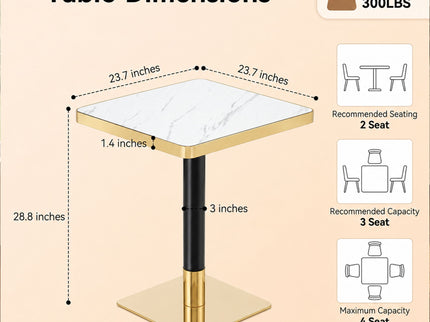 Square Dining Table & Pedestal For Kitchen - Black / Gold / White