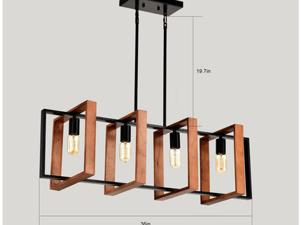 4 Light Kitchen Island Lights Pendant Light Farmhouse Dining Room Light Fixture, Rectangular Chandelier, 36" Hanging Lighting For Living Room, Conference Room, Home Office - Matte Black