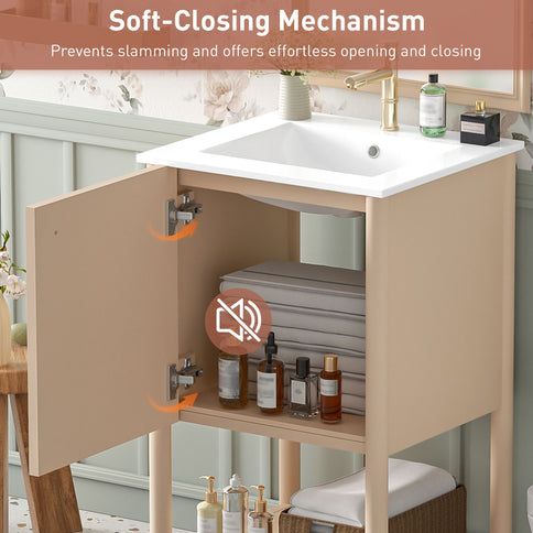 Bathroom Vanity With Sink, Freestanding Single Cabinet Set - Cream White