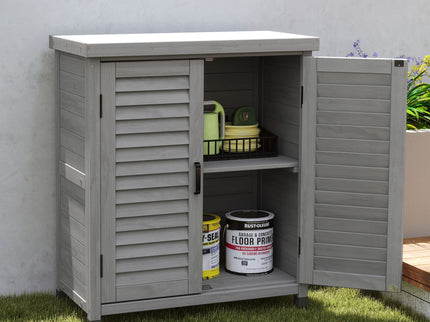 Potting Bench With Storage Cabinet And Metal Table Top For Outdoor