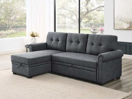 Upholstered Sleeper Sofa With Reversible Storage Chaise - Dark Gray