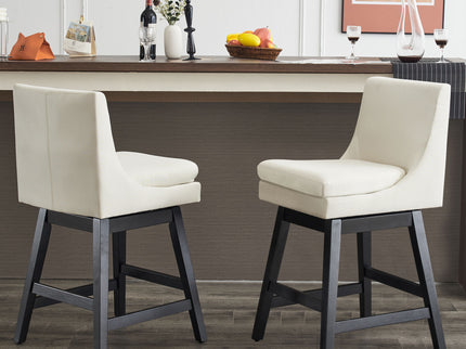 Upholstered Swivel Bar Stools With Ergonomic Design (Set of 2) - Cream White