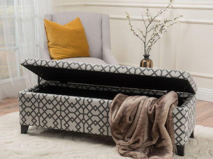 Quotient - Upholstered Storage Ottoman With Tapered Block Feet - Gray / White