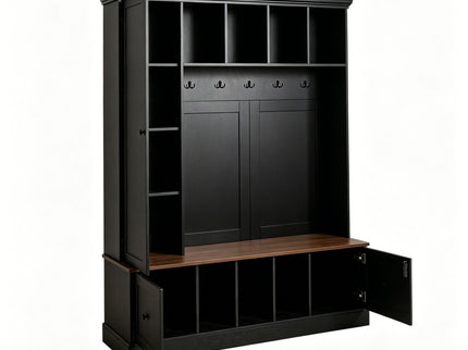 Hall Tree With Shoe Storage Bench, Entryway Coat Rack With 5 Hooks