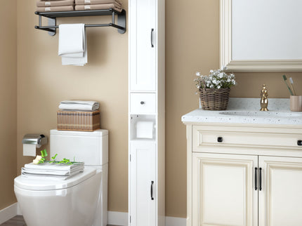 Slim Tall Bathroom Storage Cabinet With Adjustable Shelves, 2 Doors Freestanding Cabinet - White