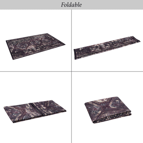 Maval - 8' X 10' Washable Area Rug - Black / Burgundy