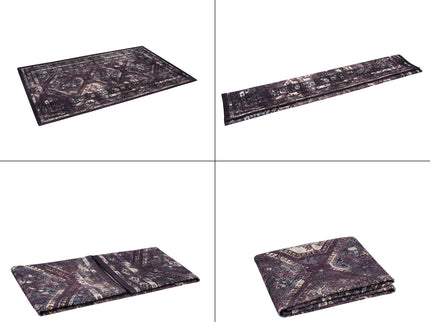 Maval - 9' X 12' Washable Area Rug - Black / Burgundy