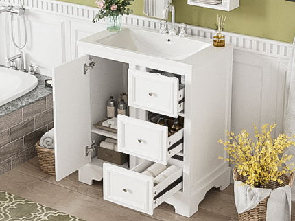 Bathroom Vanity Cabinet With Ceramic Basin, 3 Drawers And Adjustable Shelves
