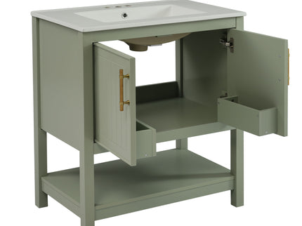Elegant Bathroom Vanity With Ceramic Sink And Versatile Storage