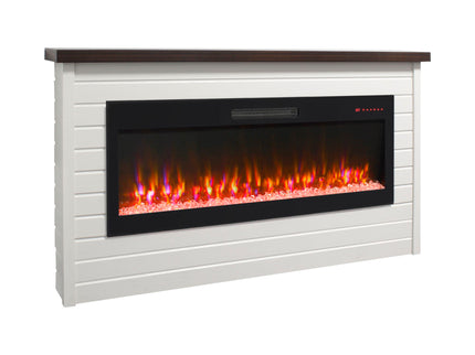 65" Electric Fireplace With Wall Mantel, 50" Fireplace Insert Heater, Remote Control, Timer For Living Room - Antique White