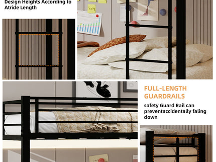 Bunk Bed For Kids, Convertible Frame With Ladders & Guardrail