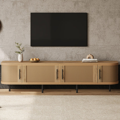 70" TV Stand With Doors, Construction For TVs Up To 80" - Natural Wood