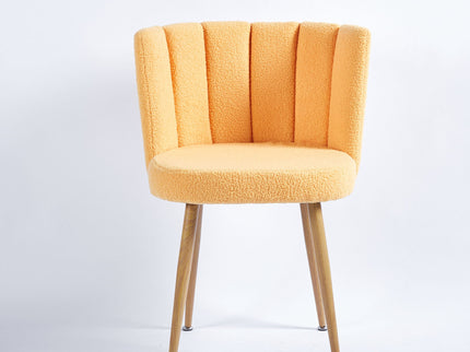 Modern Dining Chair (Set of 2) With Iron Tube Wood Color Legs, Shorthair Cushions And Comfortable Backrest, Suitable For Dining Room, Living Room, Cafe, Simple Structure