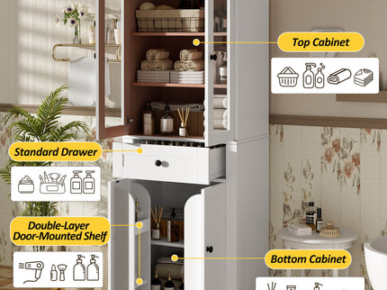 Bathroom Storage Cabinet, Adjustable Shelves & Drawer, Freestanding Tower
