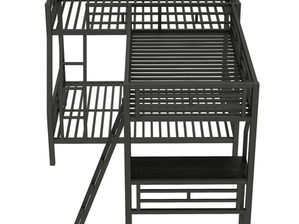 Twin Over Full Bunk Bed With Loft And Desk, L-Shaped Design For 3 Sleepers - Black