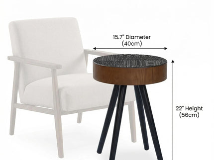 Round Coffee Table With Carved Top For Living Room