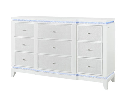 Adalid - Dresser With LED Light And Glittered Drawer Fronts - White