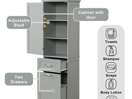 Tall Freestanding Bathroom Storage Cabinet With Adjustable Shelf And 2 Drawers