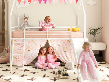 Jack - House Loft Bed With Slide And Curtain Set