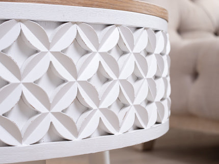 Round Coffee Table With Storage - White / Light Oak