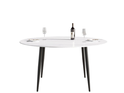 Modern Man-Made Stone Round Metal Dining Table-Position For 6 People