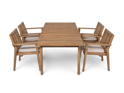 5 Piece Patio Furniture Set Acacia Wood Table And 4 Heavy Duty Cushioned Chairs