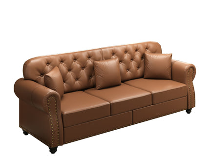 Upholstered Sofa With Nailhead Trim, Rolled Armrests With Ottoman