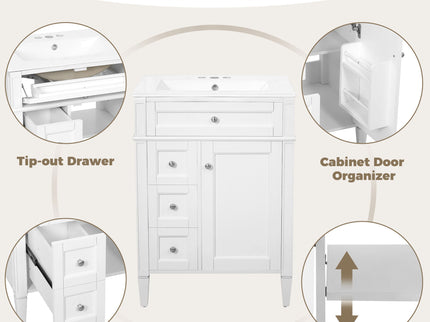 Bathroom Vanity With Top Sink, Storage Cabinet With 2 Drawers And Tip-Out Drawer