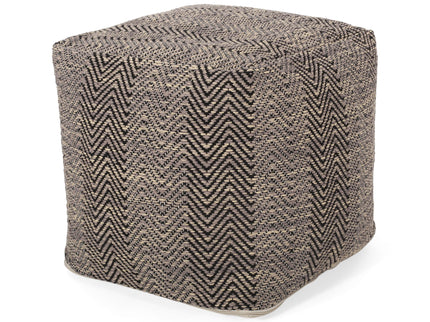 Barracuda - Handcrafted Cotton Pouf With Chevron Pattern - Brown / Beige