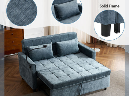 Pull-Out Sleeper Sofa With Reversible Backrest Cushion, Side Pockets, 2 USB Ports And A Phone Holder For Living Room