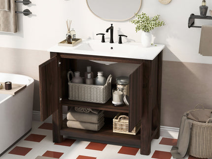 Modern Bathroom Vanity With Rectangle Ceramic Sink, Soft Closing Doors