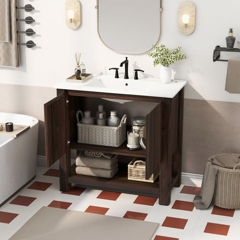 Modern Bathroom Vanity With Rectangle Ceramic Sink, Soft Closing Doors