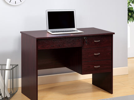 Three Locking Drawers On Metal Glides Student Desk Work Desk Modesty Panel Metal Bar Handles - Mahogany