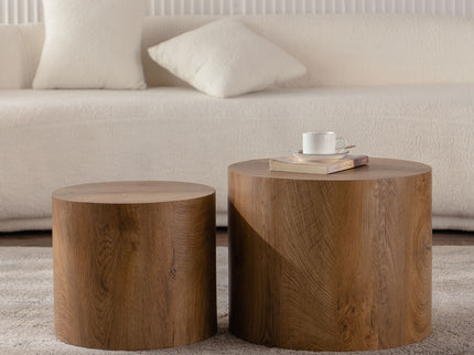 Round Nesting Coffee Table For Small Living Room (Set of 2) - Brown / Wood