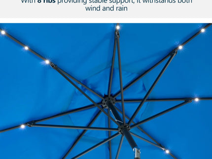 Solar LED Patio Umbrella With Crank Lift And Tilt, 8 Ribs, UV Resistant Canopy For Pool, Backyard & Patio (Without Base) - Blue