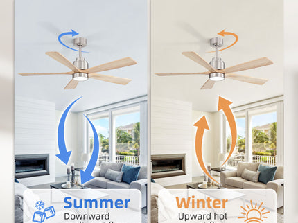 52" Ceiling Fan With Remote Control, Dimmable 3 Color Temperature LED Light, Quiet Reversible DC Motor