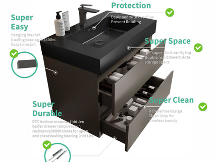 Alice - Bathroom Vanity With Sink, Large Storage Wall Mounted Floating Bathroom Vanity For Modern Bathroom, One-Piece Sink Basin Without Drain And Faucet