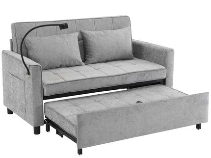 Pull-Out Sleeper Sofa With Reversible Backrest Cushion, Side Pockets, 2 USB Ports And A Phone Holder For Living Room