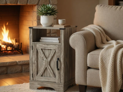 Farmhouse Nightstand, Charging Station & Storage