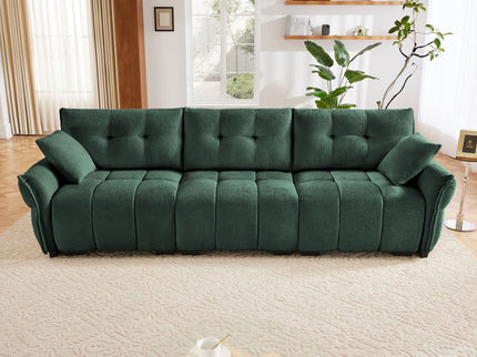 Elegant 3 Seater Sofa Set & Pillows Frame, High Rebound Cushions - Textured Green