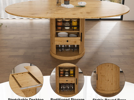 Extendable Oval Dining Table With 2 Tier Storage - Oak