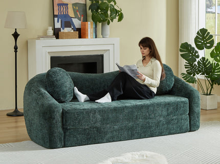 Curved Convertible Sofa, 2 In 1 Frameless Folding Sofa Bed With Pull Out Base And Deep Seat