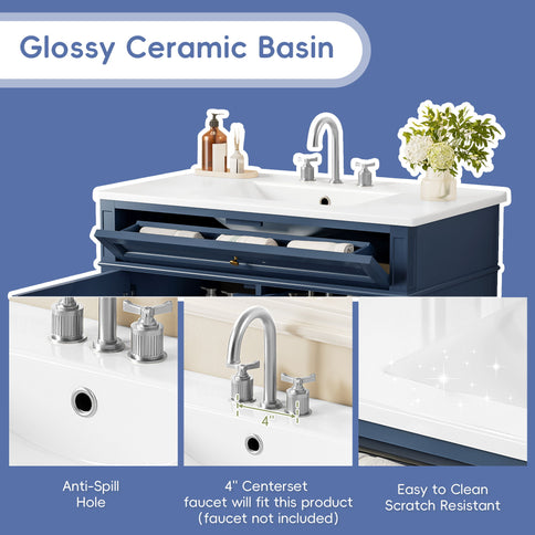 Bathroom Vanity With Top Sink, 2 Drawers, Tip Out Drawer