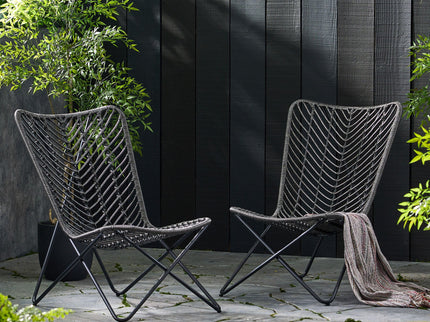 Outdoor Wicker Chair With Geometric Cross Base, (Set of 2) - Gray