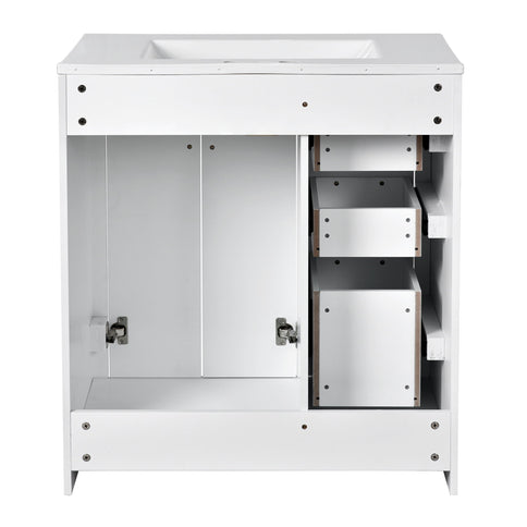 Ceramic Sink Combo, Freestanding Vanity Set With 3 Drawers & Soft Closing Doors