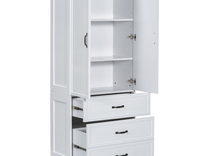 Tall Bathroom Storage Cabinet With 2 Doors And Drawers, Adjustable Shelf - White