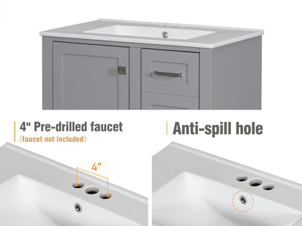 Bathroom Vanity, Modern Bathroom Cabinet With Sink Combo Set, Bathroom Storage Cabinet With A Soft Closing Door And 3 Drawers, Solid Wood Frame