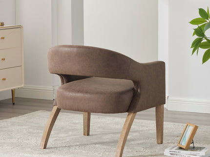 Upholstered Open Back Armchair With Weathered Rubberwood Legs