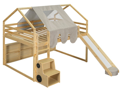 Loft Bed With House Shaped Frame And Tent